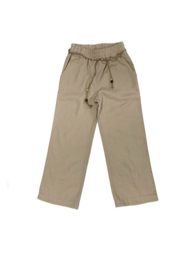 Детски панталон за момиче от лен в бежово с коланче 