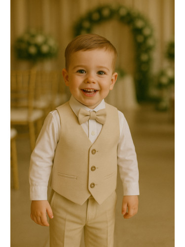 Официален детски костюм в бежово за момче от 4 части елек с един ред к