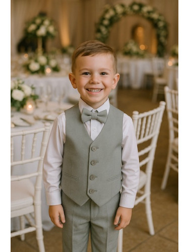 Официален детски комплект в сиво за момче от 4 части- ризка в бяло, па