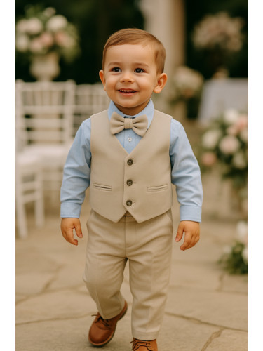 Официален детски костюм в бежово за момче от 4 части елек с един ред к