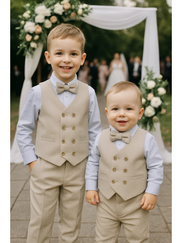 Официален бебешки комплект за момче от елек с два реда копчета, риза в