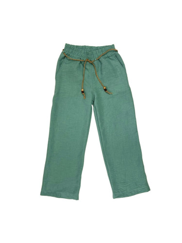 Детски панталон за момиче от лен в мента с колан