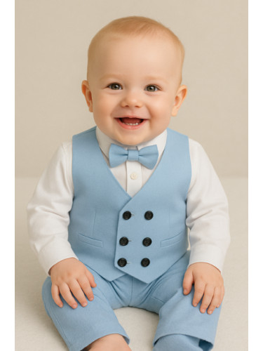 Официален комплект за момче в светлосиньо от 4 части панталон, елек с 