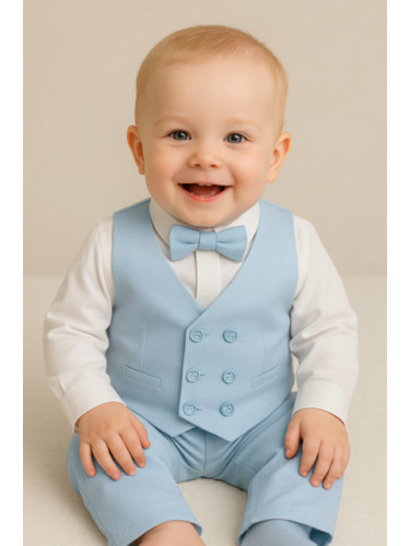 Официален комплект за момче в светлосиньо от 4 части панталон, елек с 