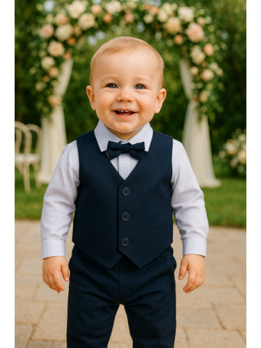 Официален бебшки костюм за момче с риза на ситни квадратчета и елек в 