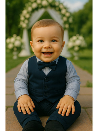 Официален костюм за бебе момче с риза на ситни квадратчета и елек в тъ