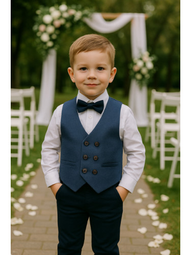 Официален комплект в тъмносиньо за момче от 4 части-елек с два реда ко