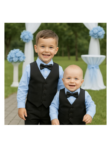 Официален комплект в черно за момче от 4 части елек, риза в светлосинь