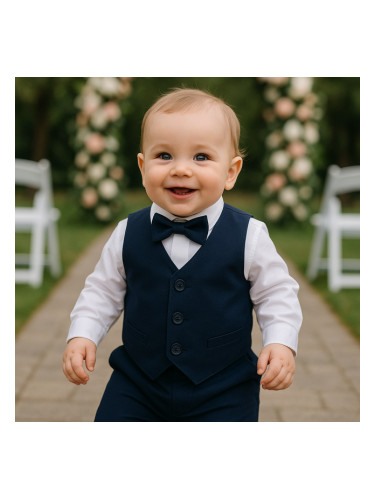 Бебешки/детски официален костюм с елек за момче с бяла ризка с папийон