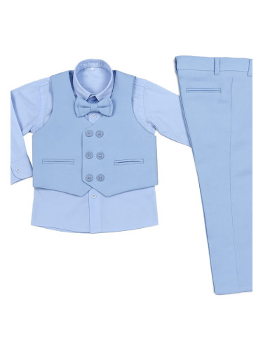 Официален комплект в светлосиньо за момче от 4 части елек, риза в свет