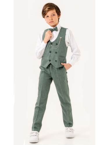 Официален костюм в зелено за момче от 4 части елек с два реда копчета,