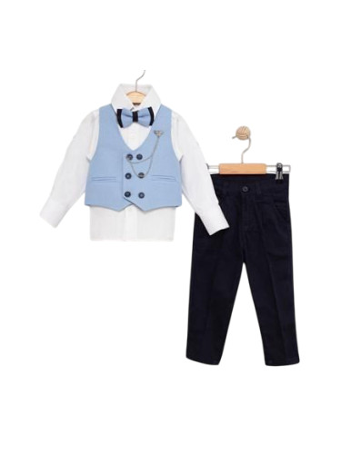 Официален костюм за момче с елек в светлосиньо с двуредово закопчаване