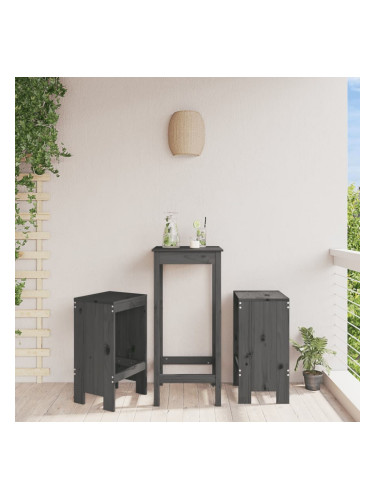 Sonata H Бар табуретки 2 бр сиви 40x36x75 см борово дърво масив