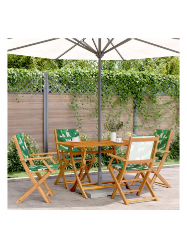 Sonata H Сгъваеми градински столове 4 бр зелен плат и масивно дърво