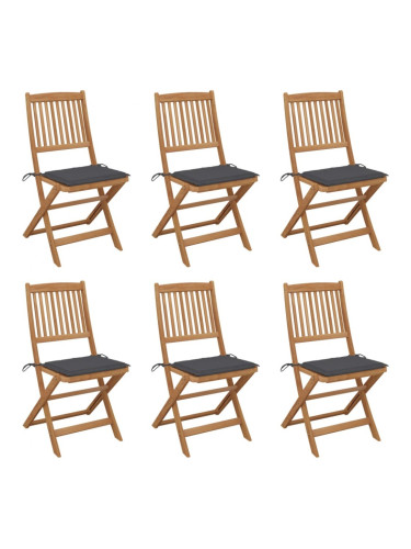 Sonata H Сгъваеми градински столове, 6 бр, с възглавници, акация масив