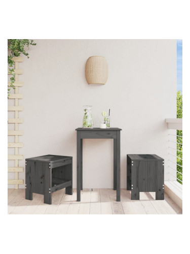 Sonata H Градински табуретки 2 бр сиви 40x36x45 см борово дърво масив
