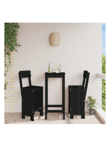 Sonata H Бар табуретки 2 бр черни 40x48,5x115,5 см борово дърво масив