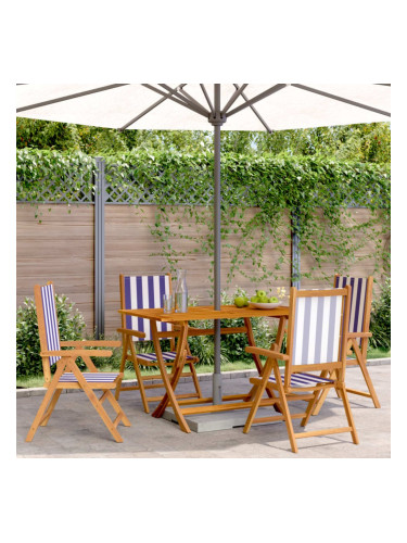 Sonata H Накланящи градински столове 4 бр синьо-бял плат и дърво масив