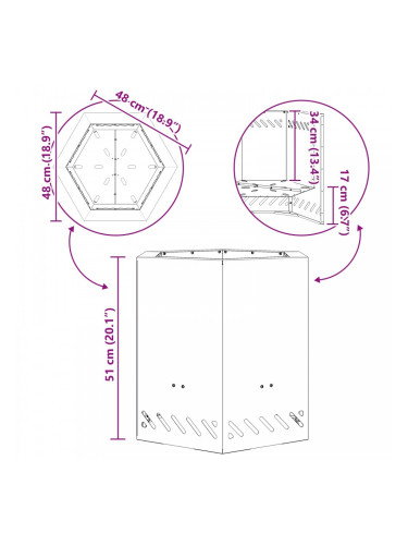 Sonata H Бездимно Огнище Шестоъгълно 48x48x51 см От Корутирана Стомана