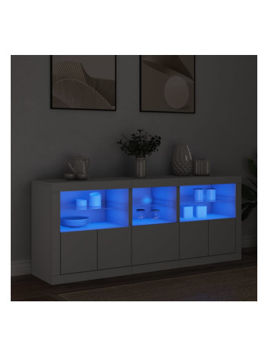 Sonata H Сайдборд с LED светлини, бял, 162x37x67 см