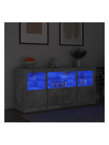 Sonata H Сайдборд с LED светлини, бетонно сив, 142,5x37x67 см