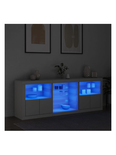 Sonata H Сайдборд с LED светлини, бял, 181,5x37x67 см