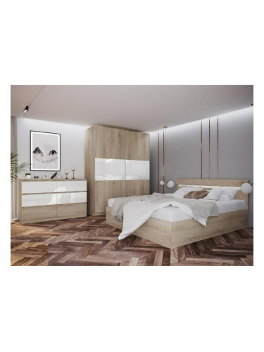 Спален комплект Mod 7083 за матрак 180/200, Сонома арвен/Бял гланц