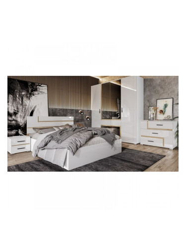 Спален комплект Mod 7075, Бяло гладко и сонома арвен, За матрак 160 х 200 см