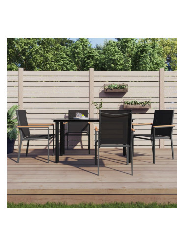 Sonata H Градински столове 4 бр черни 55x61,5x90 см Textilene и стомана