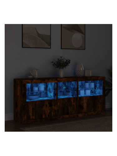 Sonata H Сайдборд с LED светлини, oпушен дъб, 162x37x67 см
