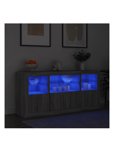 Sonata H Сайдборд с LED светлини, сив сонома, 142,5x37x67 см
