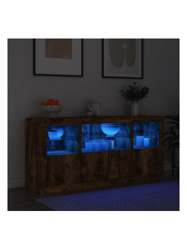 Sonata H Сайдборд с LED светлини, oпушен дъб, 142,5x37x67 см