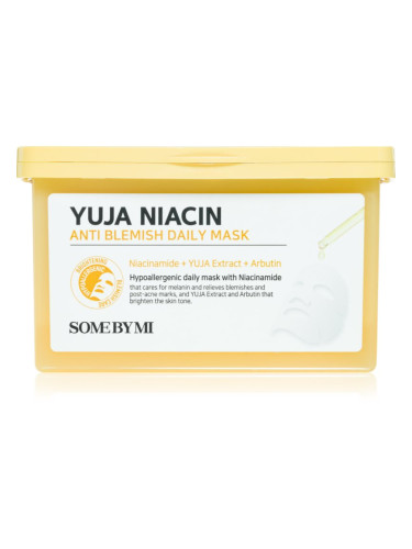 Some By Mi Yuja Niacin Anti Blemish Daily Mask озаряваща платнена маска да уеднакви цвета на кожата голяма опаковка 30 бр.