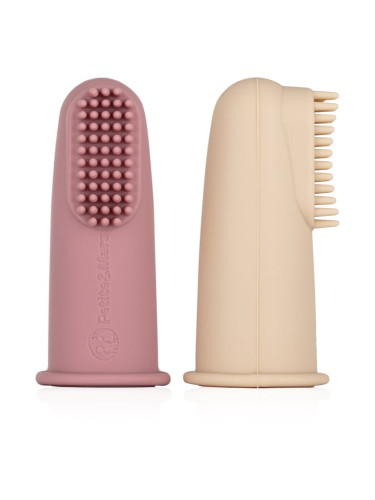 Petite&Mars Take&Match 0m+ детска четка за зъби за върху пръст с калъфка Rose&Sand 2 бр.