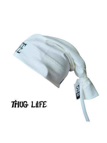 Бийни шапка в бяло с бродерия Thug life tattoo Street Knowledge