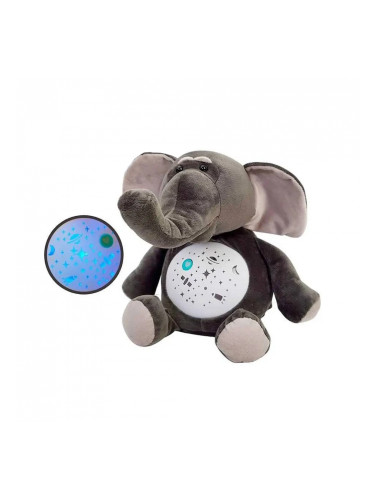 Плюшена играчка Слон с проектор и музика, сив, 30 см