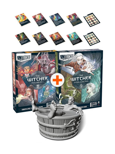  Комплект настолни игри Unmatched: The Witcher Realms Fall и Steel and Silver с промо карти и фигура