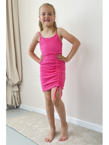 Ежедневна детска рокля с набиране в цвят циклама