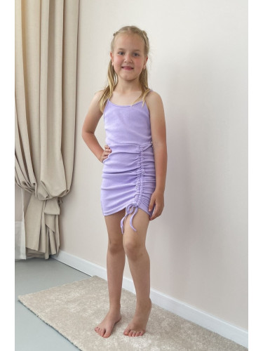 Ежедневна детска рокля с набиране в лилаво