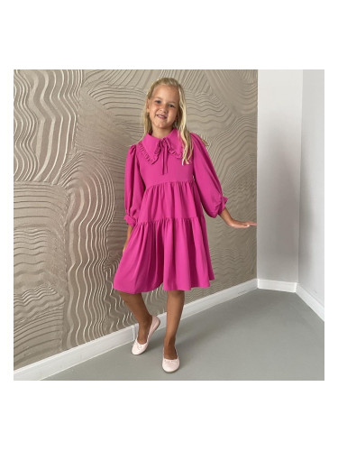  Детска нежна рокля с дълъг ръкав в циклама с къдрици Contrast