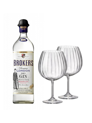 Джин Брокърс 0.7л 40% +2 бр. чаши Bohemia GIN