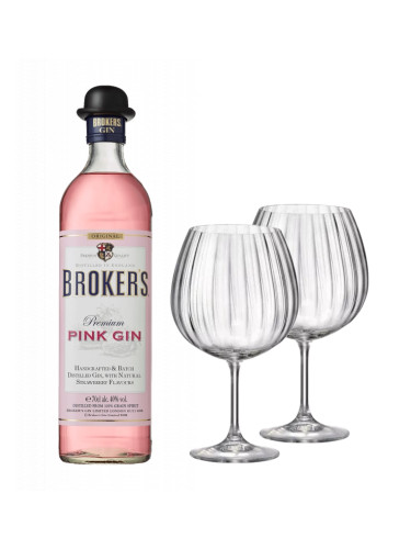 Джин Брокърс Пинк 40% + 2 бр. чаши Bohemia GIN