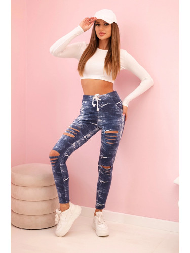 Kesi Women's cotton leggings with distressed denim color