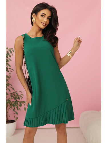 308-4 KARINE - trapezoidal dress with asymmetrical pleat - green