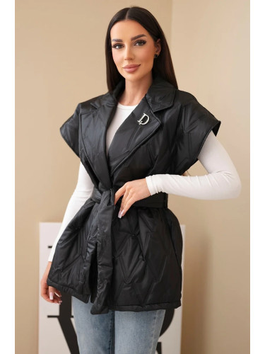 Kesi Włoski Women's quilted vest with a belt and wide collar black