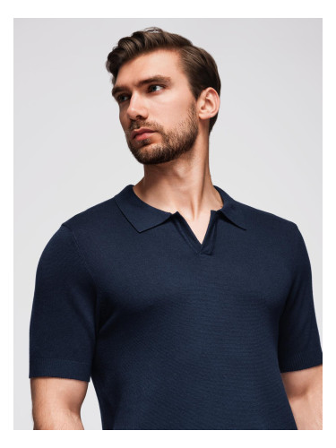 Ombre Men's buttonless polo shirt with classic weave - navy blue