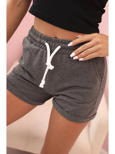 Kesi Women's cotton shorts with elastic and tie at the waist graphite