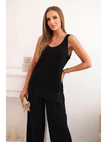 Kesi Włoski Women's set made of viscose, top with wide straps and wide-leg pants black