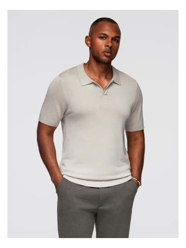Ombre Men's buttonless polo shirt with classic weave - light grey