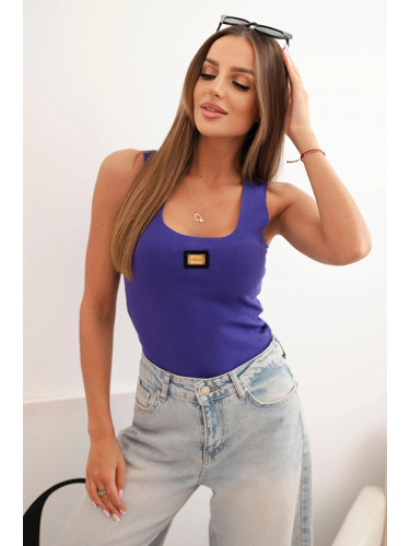 Kesi Women's ribbed tank top with decorative patch dark purple